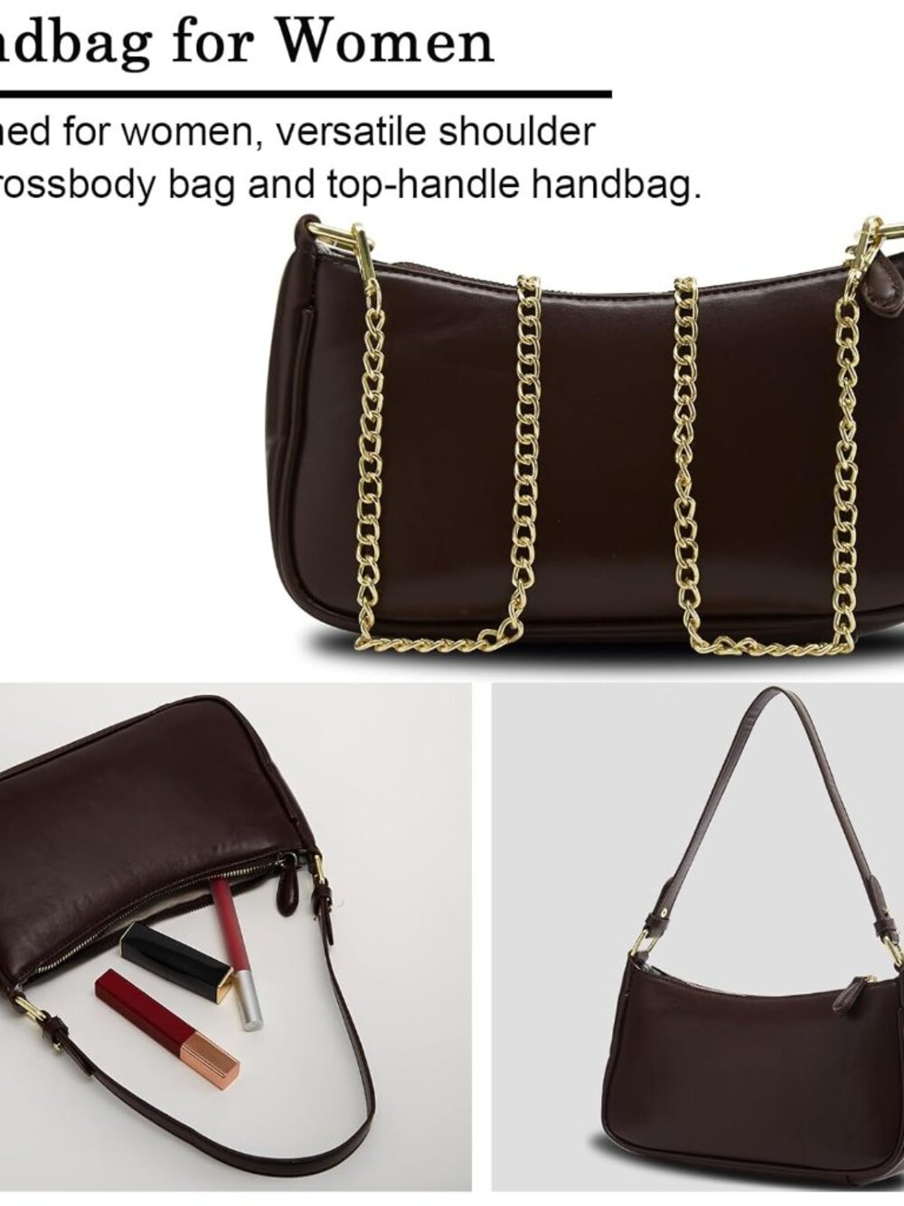 Crescent Shoulder Bag for Women Trendy Tote Handbag Purse Vegan Leather Clutch H - Picture 7 of 7